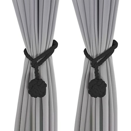 Black Curtain Tiebacks, 2 Pieces Curtain Holdbacks, Handmade Curtain Ties Rope, Buckle Curtains Decoration for Bedroom and O