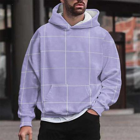 Herr Rutig Långärmad Tröja Hooded Pocket Casual Hoodies