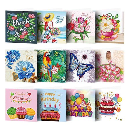 12 Diamantmaleri Håndlavede Tillykkekort til Voksne Børn (FMY)