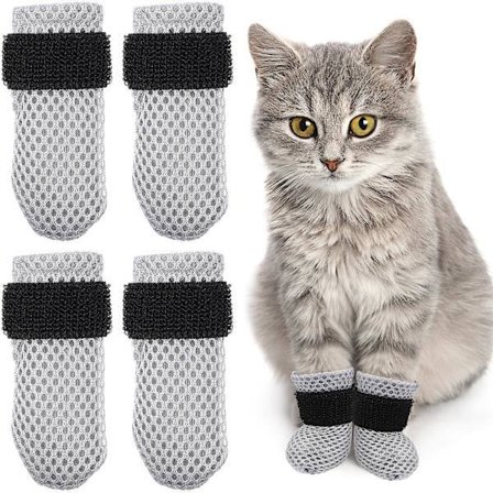 4 stk Kattepotebeskyttere anti-ripe Kattepotebeskyttere Kattunge Potearmer Katte Støvler Sko Sokker Klokapper Grå 10X9X0.5CM,A