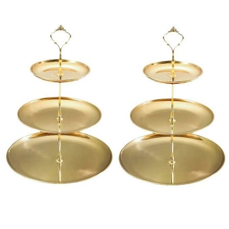 Ruostumattomasta teräksestä valmistettu monikerroksinen tarjotin jälkiruoille, hedelmille, välipaloille, esillepanolevy, cupcake-teline, kulta
