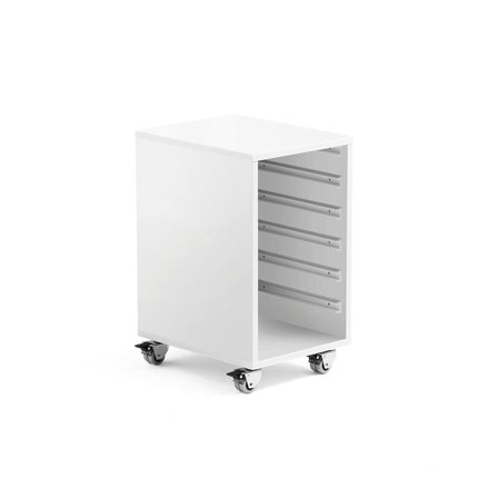 Wooden tray storage unit IDA, 1 column, 350x450x635 mm, white