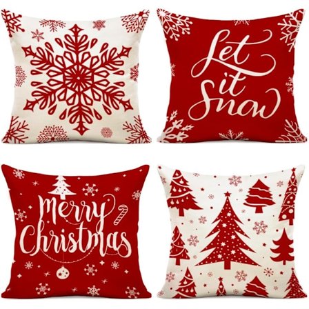 Jule Putetrekk 40x40 Sett med 4 Putetrekk 40x40 Julenissen Elg Bomull og Lin Dekorativt Putetrekk for Juledekorasjon 40 x 40 cm-Po-