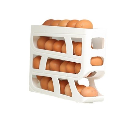 Æggeholder til køleskab, fire-lags rullende æggedispenser, til køkkenbrug, hvid.