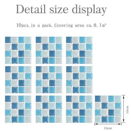 3D mosaik fliser mursten klistermærker tapet badeværelse vægdekoration blå