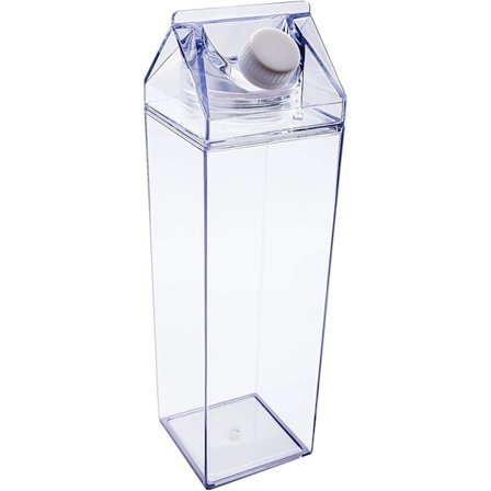 Transparent fyrkantig mjölkflaska läckagesäker plast fruktjuiceflaska (transparent/1000ml) för utomhussporter, resor, camping och vandring.