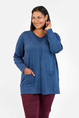 CISO - Langærmet Cardigan - Navy Melange - Lommer
