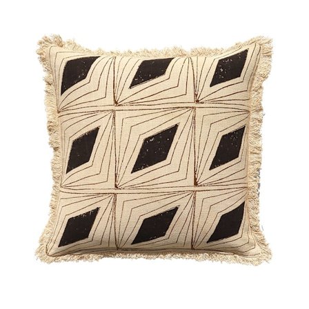 Dekorativ pude, 50x50 cm, bomuld, sort/beige/brun