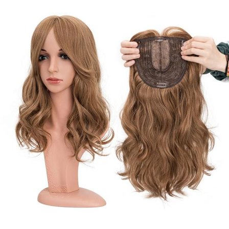 Snoilite Syntetiskt långt lockigt vågigt hår Toppers Ombre Blond Clip Hårförlängningar Naturlig Svart 3-klipp med Bang Fake Hairpieres