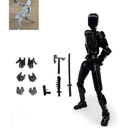 T13 Action Figure, Titan 13 Action Figure med 4 typer av vapen och 3 typer av händer, T13 Action Figur 3d printed flerledad rörlig (svart)