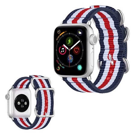 Apple Watch Series 5 44mm stripe mönster nylon klockarmband - röd / vit / blå