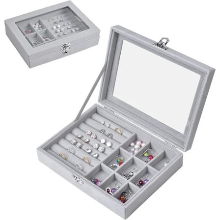 Smykkeskrin Organizer 9 Rom Smykkelagringsboks, Fløyel Låsbar Smykkeorganisator, Ringlagringsplass, Ring Smykkeutstilling Oppbevaringsboks B...