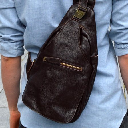 Dark Brown Single Strap Leather Shoulder Bag for Men - Shoulder bags