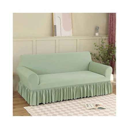 Cool stretch sofabetræk alt inklusive ren farve simpelt sofabetræk cool silke fornemmelse pendul nederdel sofabetræk ny grøn lille trio (siddebredde 