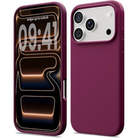 Flydende silikone etui til iPhone 17 Pro, Stødsikkert blødt telefoncover, Fuld kropsbeskyttelse, Bourgogne