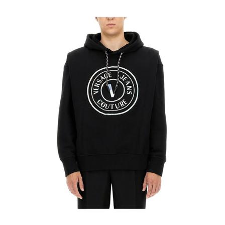 Versace Jeans Couture, Sweatshirt With Laminated Logo Zwart, Heren, Maat:M