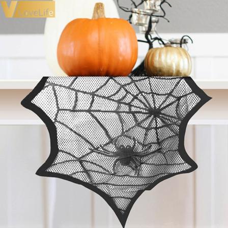 Halloween Cover Spets Bordsduk Matt Svart Pumpa Bat