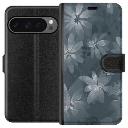 Google Pixel 9 Pro XL Lompakkokotelo Kukat Harmaa / Sininen