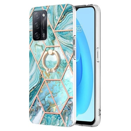 Marble Patterned Suojakuori With Ring Holder For Oppo A54s / A55 / A53s 5g / A16 - Sininen