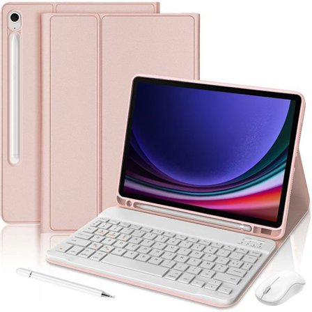 Tangentbordsskal för Samsung Galaxy Tab S9 (11") Skydd i PU-läder Rosa med Tangentbord + Mus + Stylus