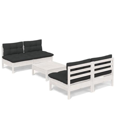 Vidaxl Loungegrupp Med Antracit Dynor 5 Delar Massiv Furu Vit