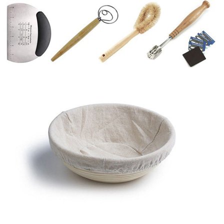 Brödjäskorg Set, Rund Surdegsjäskorg för Brödbakningsverktyg, Korg Surdegsbrödbakningstillbehör, Hantverksbröd Kit
