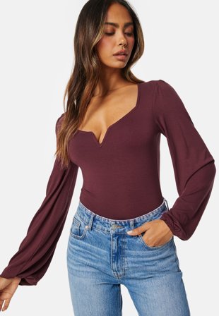 BUBBLEROOM Rudina puff sleeve top Wine-red Klær