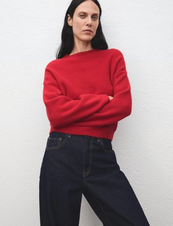 Mango Round-Neck Knitted Sweater - Red - S