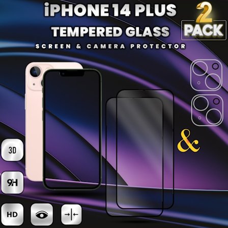 2-Pack iPhone 14 Plus -Skärmskydd & 2-Pack linsskydd-Härdat glas