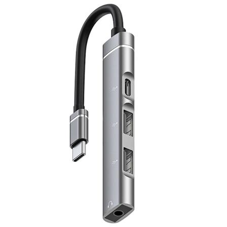 Type-C dockingstasjon til 3,5 mm plugg USB2.0 TypeC HUB 4 i 1 splitter USB C-adapter for UDisk-tastatur Gray 0.03
