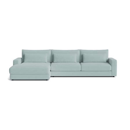 Sevilla chaiselong sofa, venstrevendt - Lincoln Pastel blå - 332x167x85cm - Sofa m/ 3 Ekstra Rygpuder, Bred Chaiselong & Pocket Fjedre - Blød/Medium 