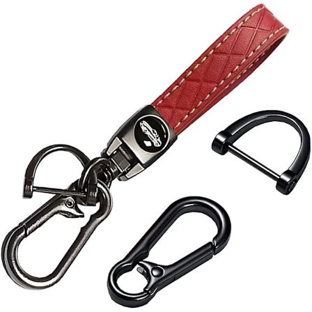 Lädernyckelring i mikrofiber, nyckelring i zinklegering, 360 roterbar anti-förlust D-ring med 1 skruvmejsel (röd)