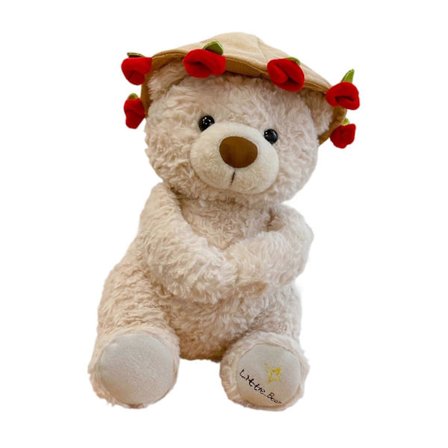 Luksuriøs teddybjørn som holder en rose, plysjleketøy, bomullsfylt, myk og komfortabel, brun, 30 cm, egnet som gave eller hjemmedekorasjon.