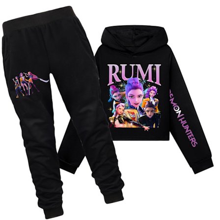 K-Pop Demon Hunter Cropped Hettegenser med trykte ermer for jenter, helsvart dress X-FX - helsvart dress X