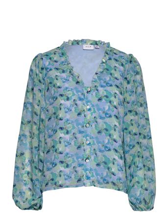 Vifeminina 3/4 V-Neck Top/Su Langermet Skjorte Blå Vila*Betinget Tilbud