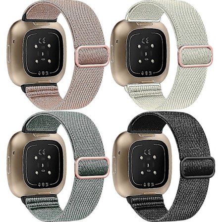 4-pack Stretch Nylonband: Fitbit Versa 4/3/Sense, Justerbart Sportband