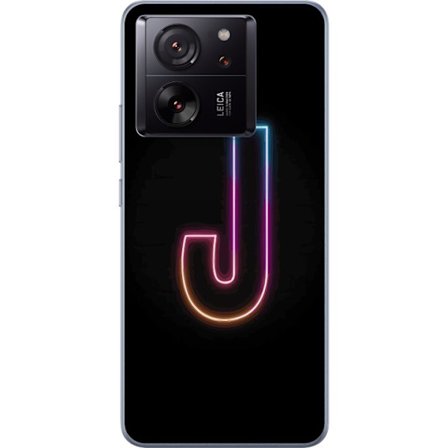 Kompatibel Mobilcover til Xiaomi Xiaomi 13T Minimalistisk neonbogstav J i farveskiftende lys mod sort baggrund