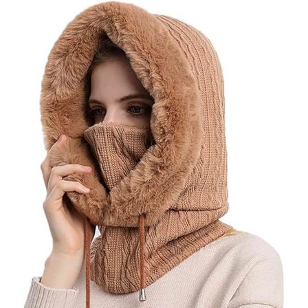Varmt vintertørklæde til kvinder - Vindtæt beskyttelse mod koldt vejr - 3-i-1 tørklæde, hat og maske - 50x30cm Khaki