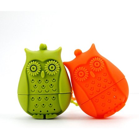 Græsgrøn, orange, et stykke hver sæt af 2 ugleformede silikone teinfusere