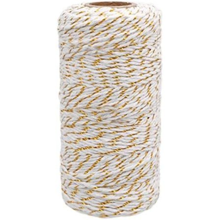 100M Hvid Bomuldsnor med Guldtråd, Guld Kombineret