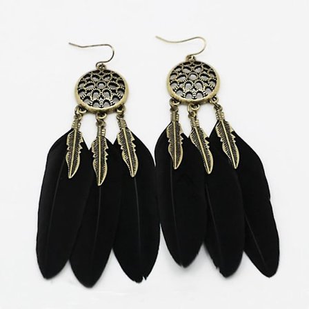 Vintage Bohemian Style 3-drop Leaf Feather Dangle Hook Earrings B