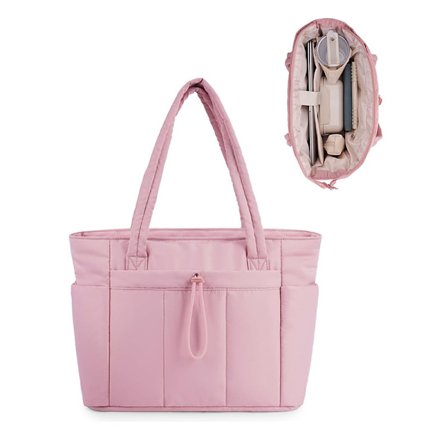 Toteväska för kvinnor med dragkedja, stor kapacitet, axelväska med 15,6-tums laptopfack och 1,18 liters vattenflaskficka för arbete