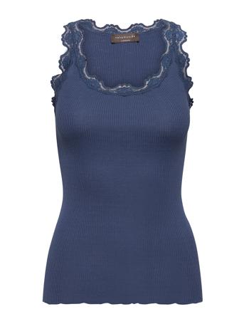 Silk Top W/ Lace T-shirts & Tops Sleeveless Blå Rosemunde