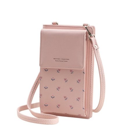 Dame Crossbody Telefon Taske Læder Mønt Mobiltelefon Pung Mini Mobil Taske Skulder med Rem og Kortspor, pink
