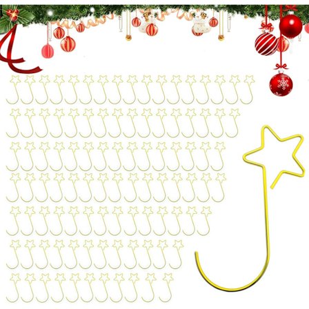 100 stk. kugleophæng til julekugler med stjernedesign, guldophæng til julekugler, metal S-kroge som juletræskrog til sikker ophængning