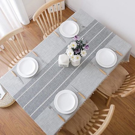 Brodert duk i bomullslin, rynkefri, anti-bleking, vaskbar, støvtett duk