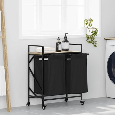 Tvättkorg 2 fack med hjul sonoma-ek