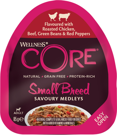 CORE Petfood - Dog Adult Savoury Medleys Small Breed Kylling, storfekjøtt, bønner og pepper våt 85g - Hund - Hundefôr & hundemat - Våtfôr & våtmat - 