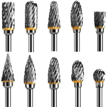 10 stk. Tungstenkarbid Stål Roterende Filsett Dobbelkantet Roterende Verktøybits 1/8" Skaft for DIY Treskjæring Metallpolering Gravering Boring