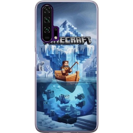 Kompatibelt Mobilskal till Honor Honor 20 Pro Blockbaserad illustration med blockkaraktär som fiskar från båt vid isberg med undervattensvärld fi